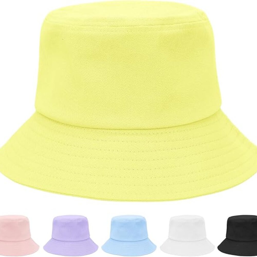 Kids Bucket Hats Summer Sun Cptton Unisex Bright Yellow 06941832719132